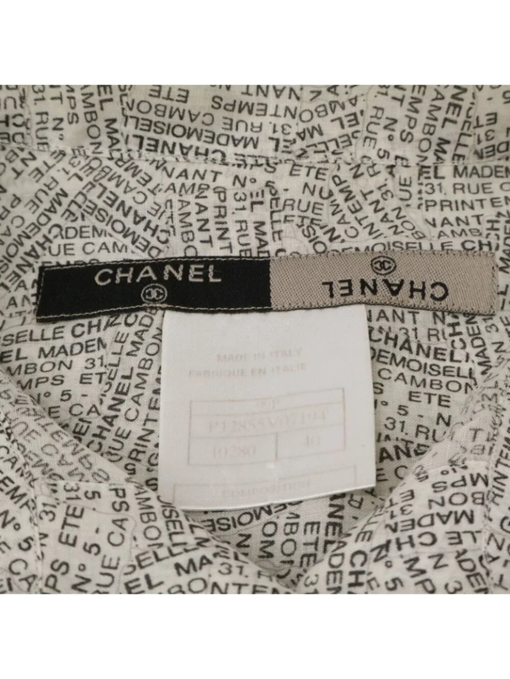 Chanel Logo Print Lami Short Sleeve Blouse 40